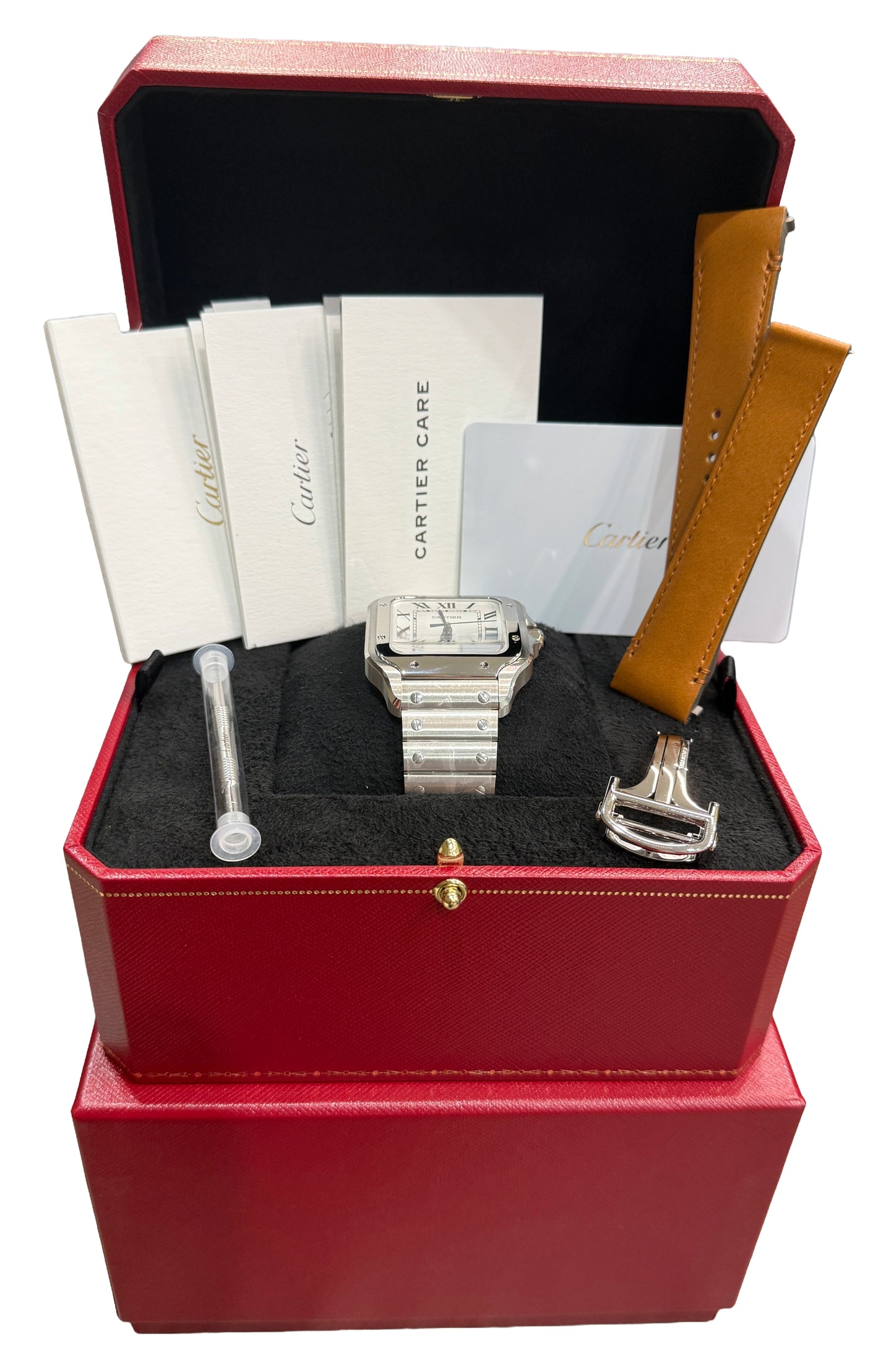 NEW JULY 2026 PAPERS Cartier Santos 39.8mm SILVER ROMAN Steel 4072 WSSA0018 BOX