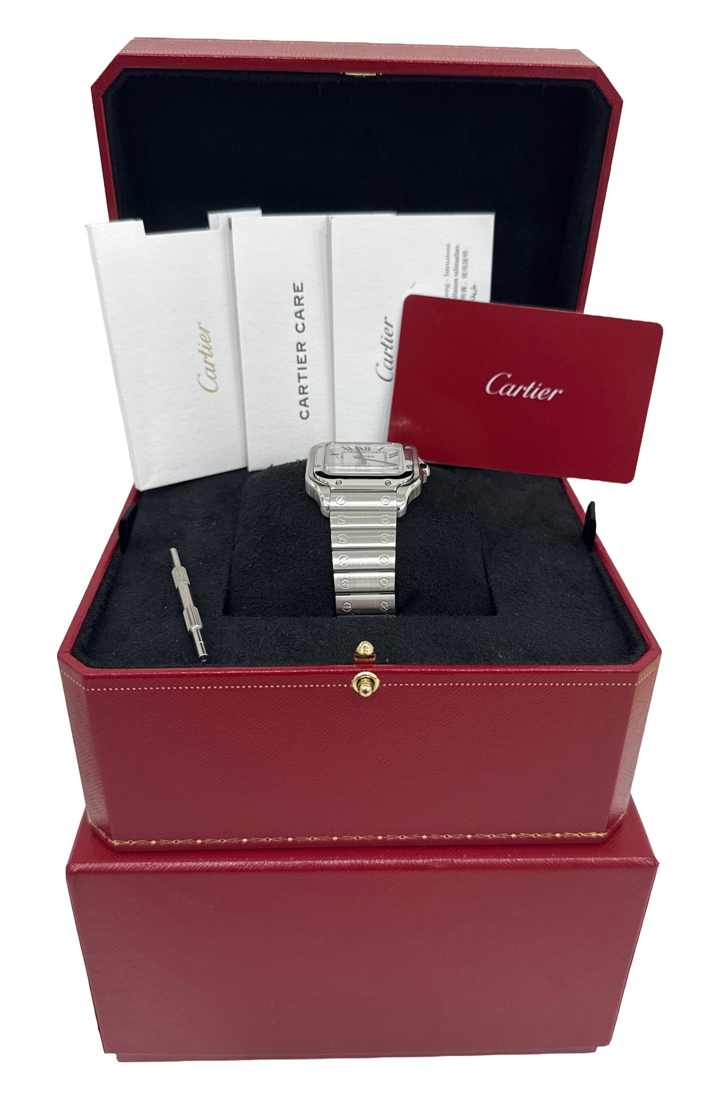2022 PAPERS Cartier Santos Mid-Size 35mm Stainless Steel White WSSA0029 4075 BOX