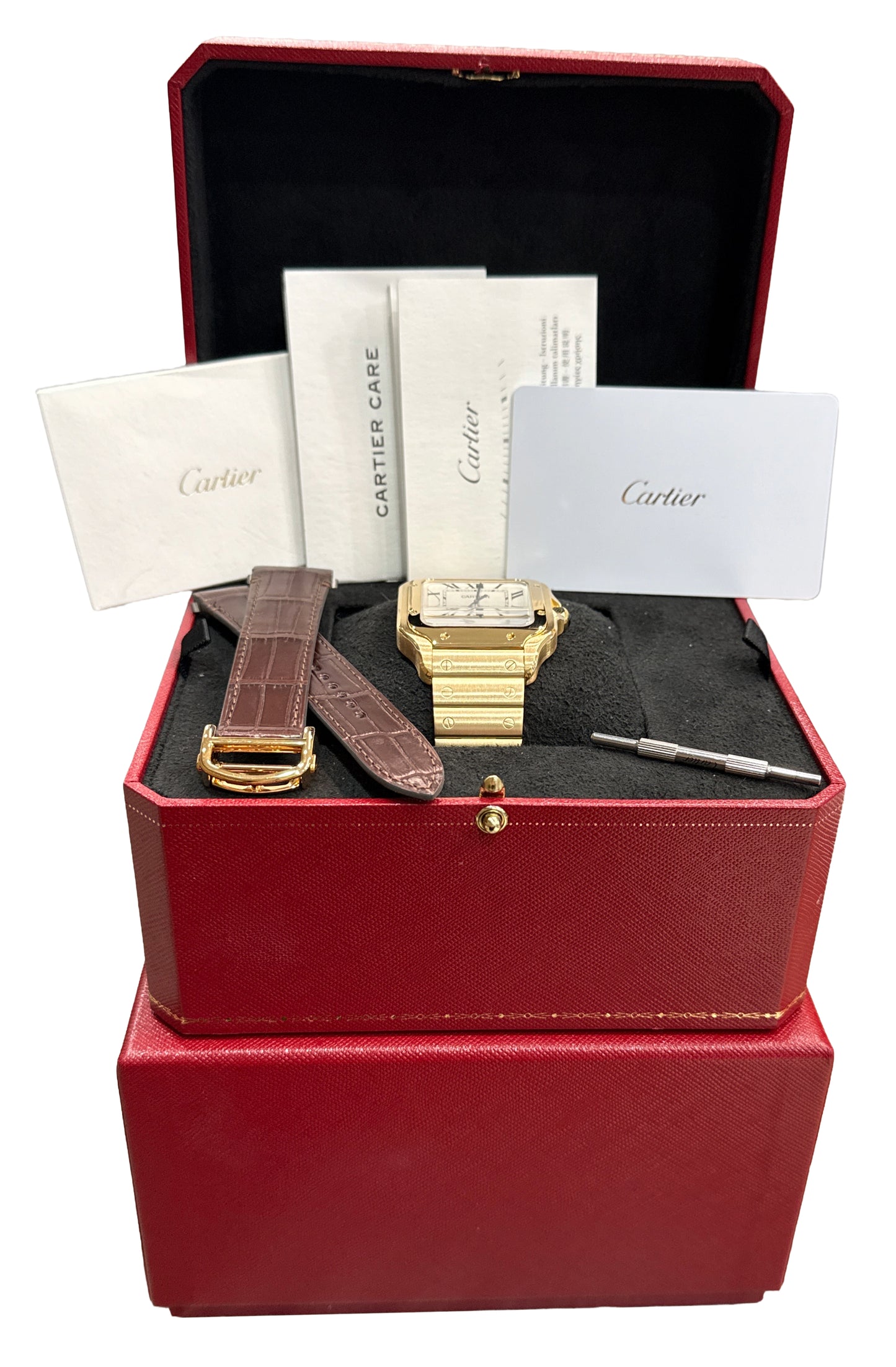 2024 PAPERS Cartier Santos SILVER WHITE 18K Yellow Gold 39.8mm 4070 WGSA0029 BOX