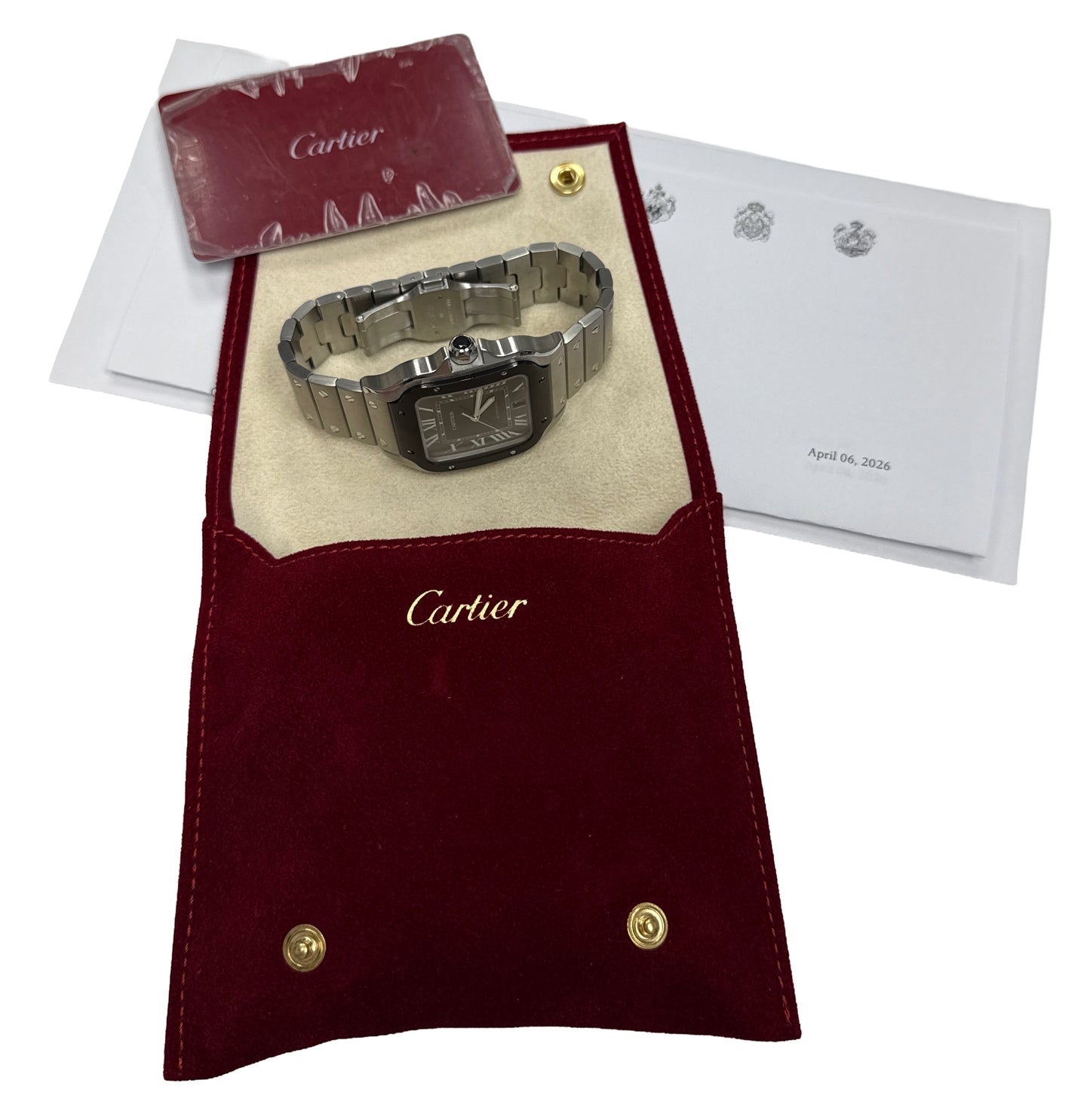 2026 SERVICE PAPERS Cartier Santos 39.8mm BLACK ADLC Steel 4072 WSSA0037 BOX