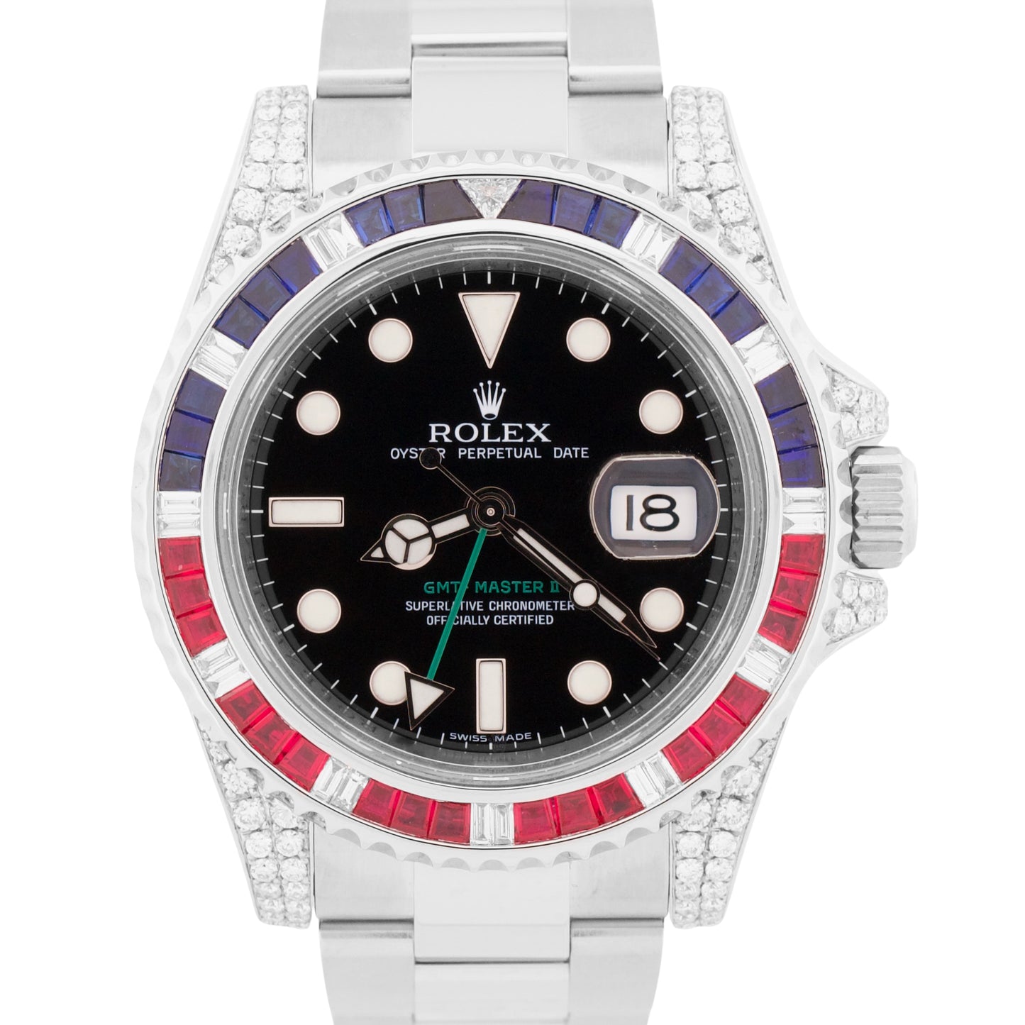 Rolex GMT-Master II DIAMOND SAPPHIRE Stainless Steel Blue Pink 40mm 116710 BOX