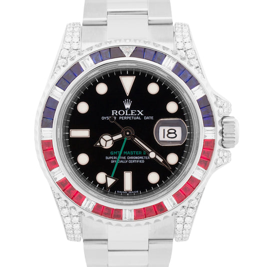 Rolex GMT-Master II DIAMOND SAPPHIRE Stainless Steel Blue Pink 40mm 116710 BOX