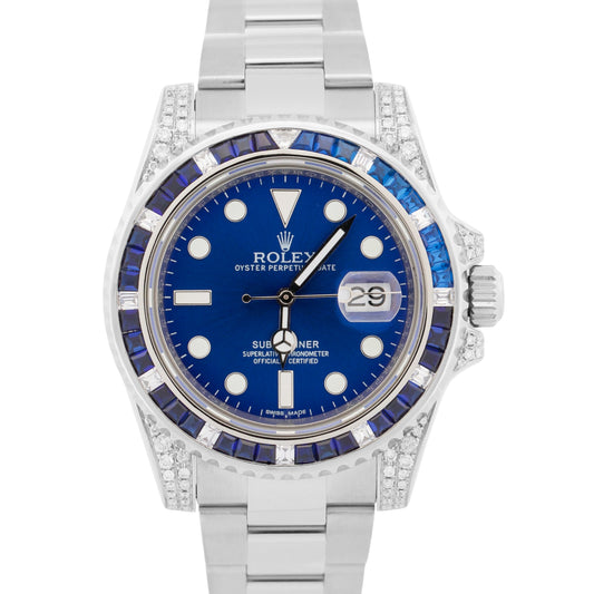 Rolex Submariner Date BLUE DIAMOND SAPPHIRE Stainless Steel 40mm Watch 116610
