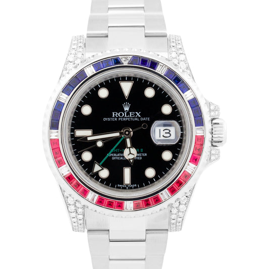 Rolex GMT-Master II Black SAPPHIRE DIAMOND Blue Pink Steel 40mm 116710 Watch