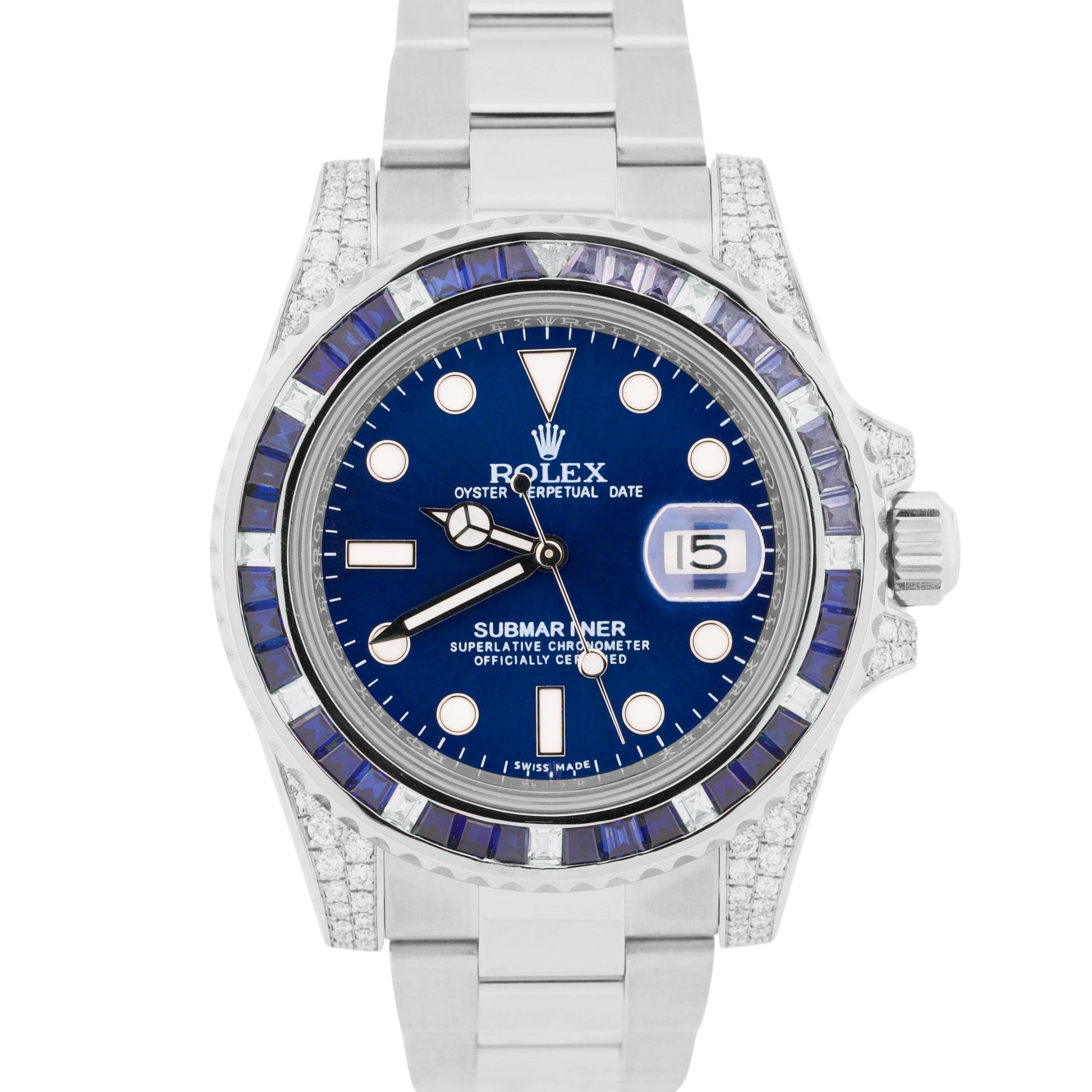 MINT Rolex Submariner Date Blue DIAMOND SAPPHIRE Bezel Lugs 40mm