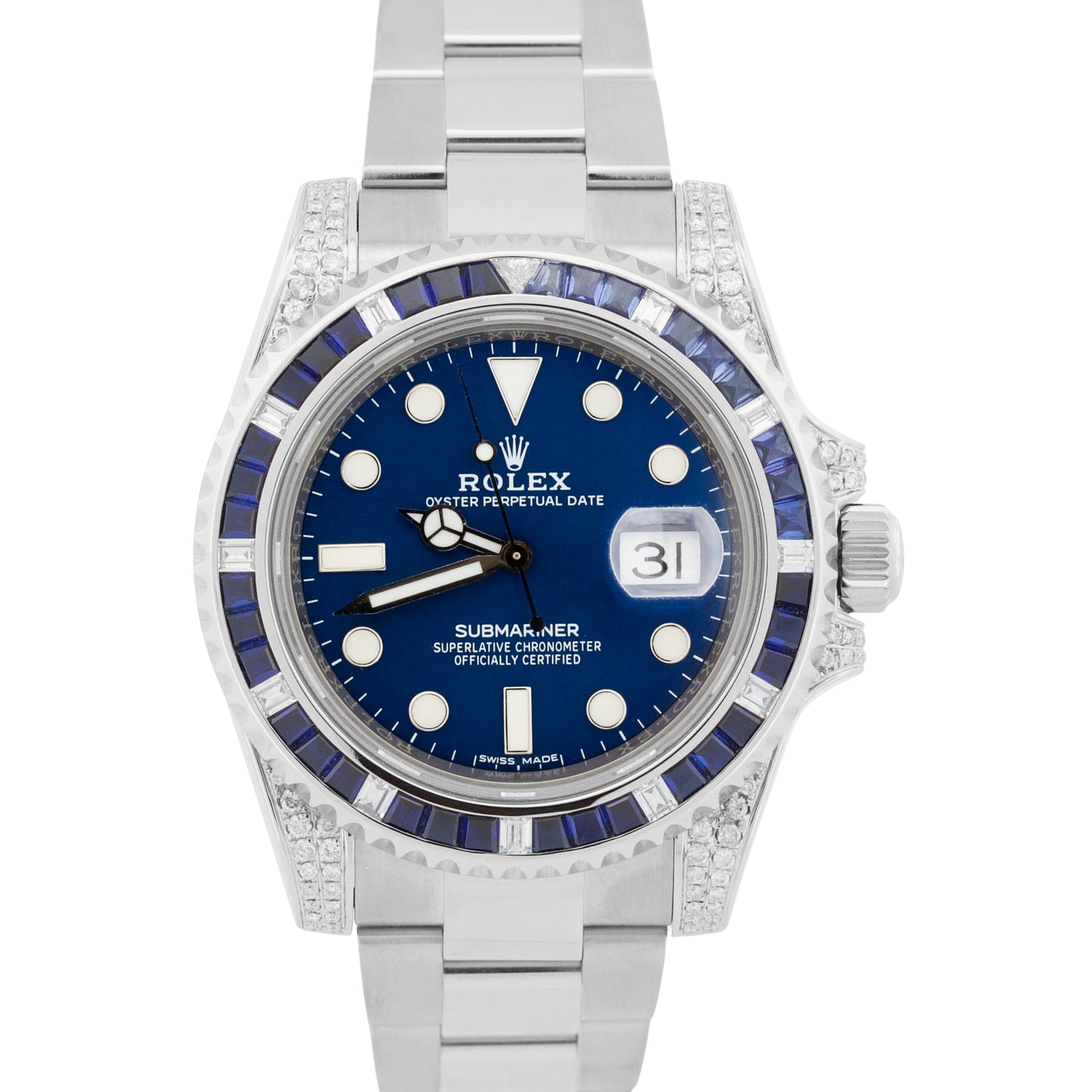 Rolex Submariner Date BLUE DIAMOND SAPPHIRE Stainless Steel 40mm Watch 116610
