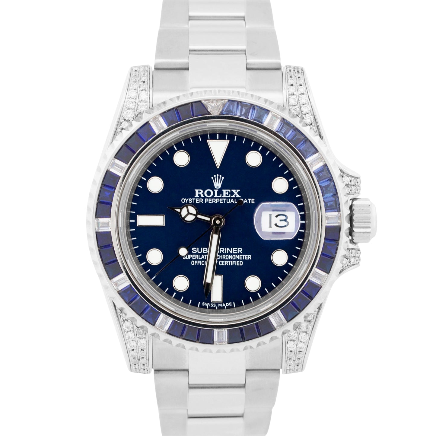Rolex Submariner Date BLUE DIAMOND SAPPHIRE Stainless Steel 40mm Watch 116610