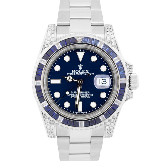 Rolex Submariner Date BLUE DIAMOND SAPPHIRE Stainless Steel 40mm Watch 116610