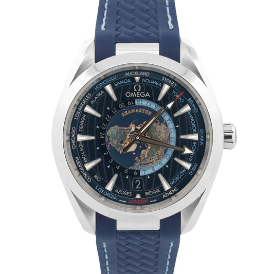 Omega Seamaster 220.12.43.22.03.001 Blue Rubber Aqua Terra Worldtimer Watch BOX