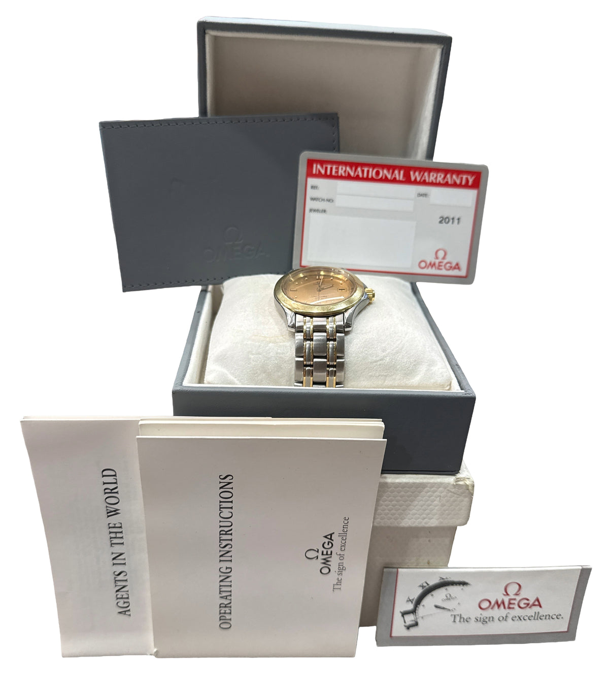 Omega Seamaster 2311.10.00 Champagne 18K Gold Steel Quartz 36mm Watch Box Papers