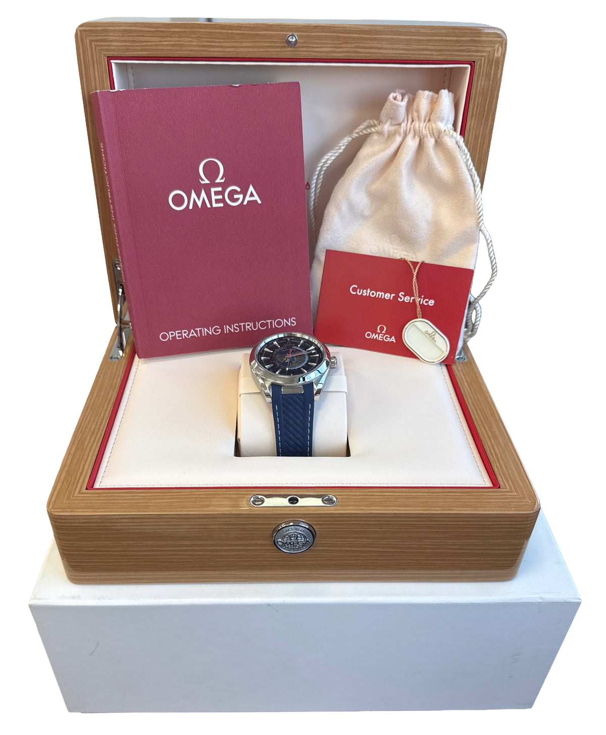 Omega Seamaster 220.12.43.22.03.001 Blue Rubber Aqua Terra Worldtimer Watch BOX