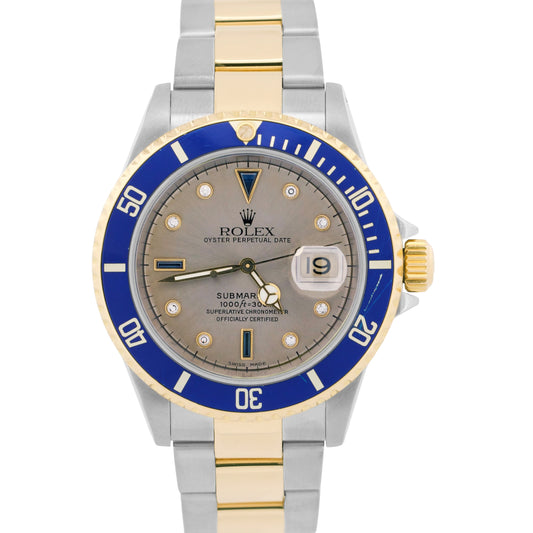 2001 PAPERS Rolex Submariner Date 40mm SERTI SLATE DIAMOND 18K Blue 16613 BOX