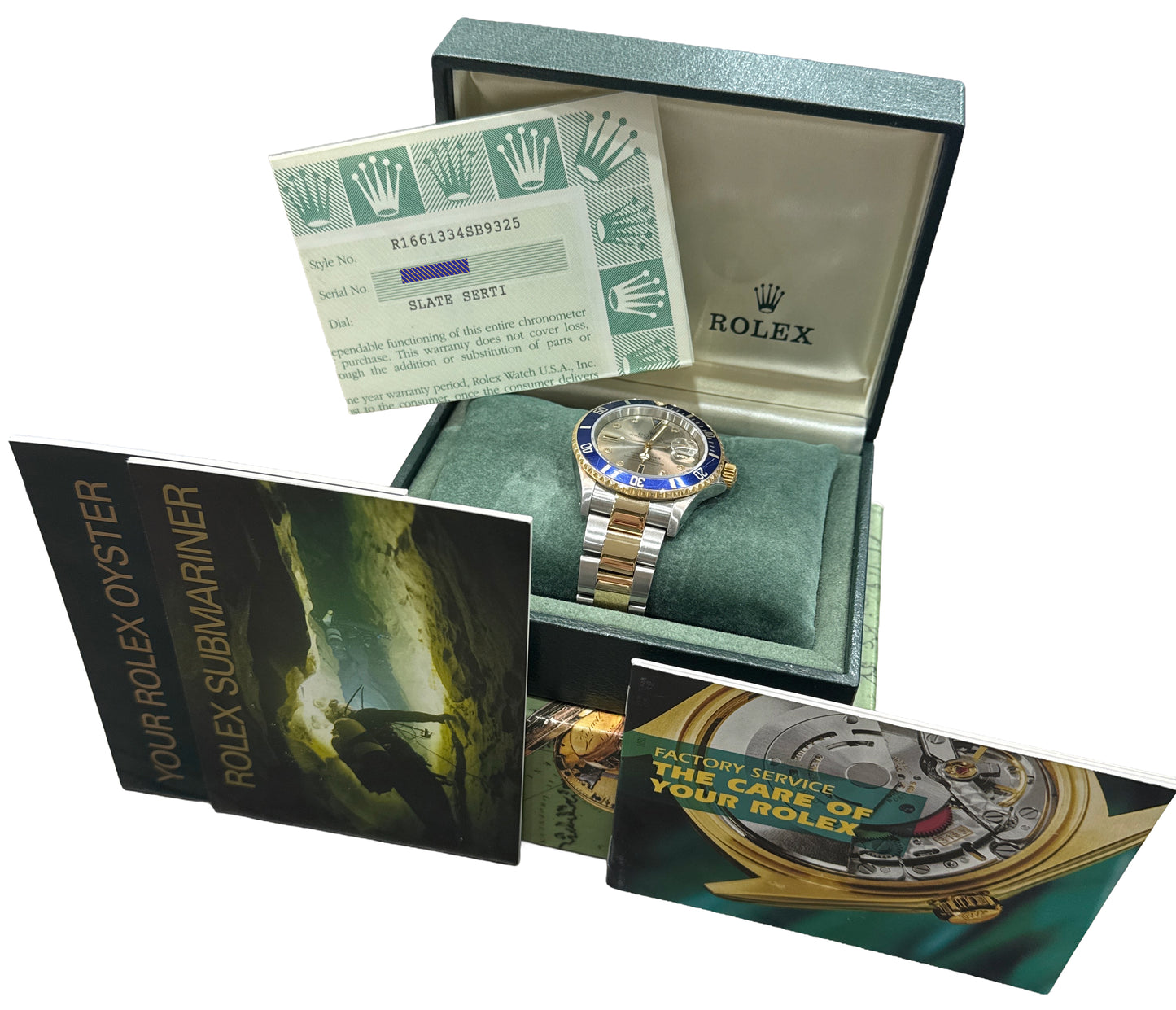 2001 PAPERS Rolex Submariner Date 40mm SERTI SLATE DIAMOND 18K Blue 16613 BOX