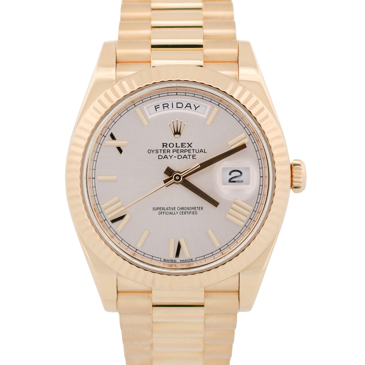 Rolex Day-Date President 228238 Silver Roman 18K Yellow Gold 40mm Box Papers