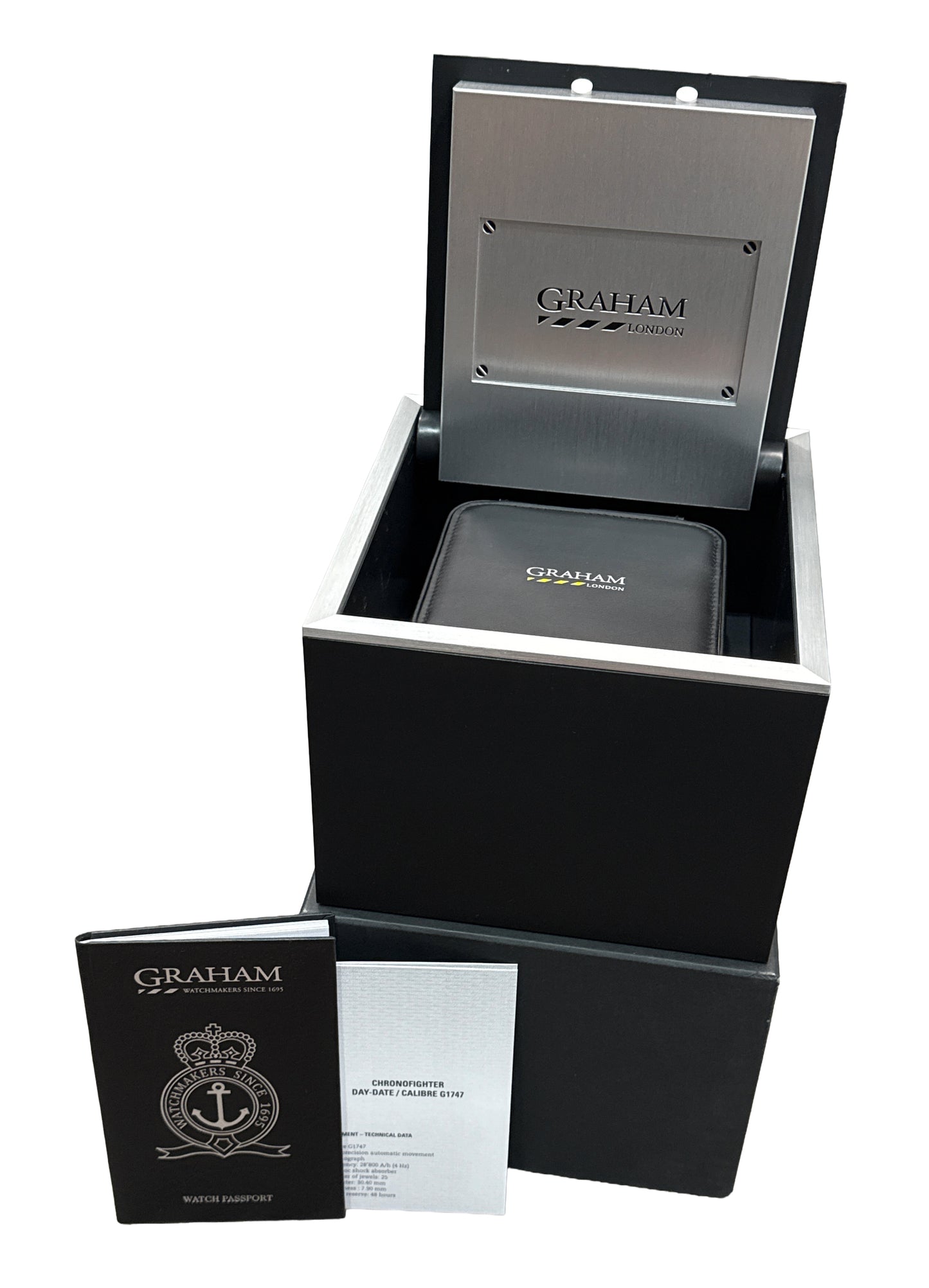 PAPERS Graham Chronofighter Vintage Steel SILVER 44mm 2CVAS.S03A Watch BOX