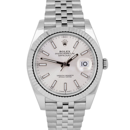 MINT PAPERS Rolex DateJust 41 SILVER Fluted Steel Jubilee 18K Gold 126334 BOX