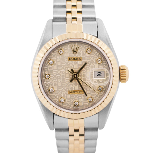 Ladies Rolex DateJust 26mm SILVER JUBILEE DIAMOND 18K Gold Steel Fluted 69173