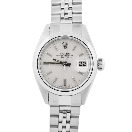 1975 Ladies Rolex Oyster Perpetual Date 26mm SILVER Stainless JUBILEE Watch 6916