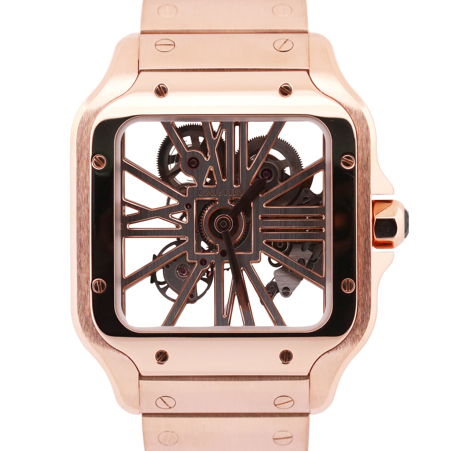 PAPERS Cartier Santos 39.8mm SKELETON 18K Rose Gold 4110 WHSA0016 BOX