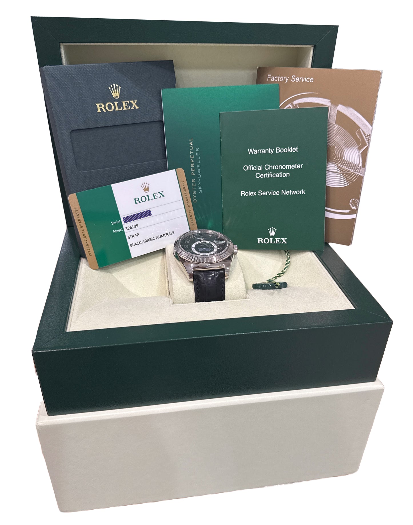 MINT 2018 PAPERS Rolex Sky-Dweller BLACK ARABIC 18K White Gold 42mm 326139 BOX