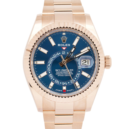 NEW JUNE 2023 PAPERS Rolex Sky-Dweller 18K ROSE GOLD Blue 42mm Watch 336935 B+P