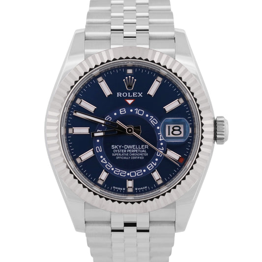2024 PAPERS Rolex Sky-Dweller BLUE 42mm JUBILEE 18K Steel Watch 336934 BOX