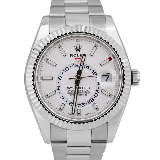 MINT Rolex Sky-Dweller WHITE Stainless Steel 18K Gold 42mm 326934 Oyster Watch