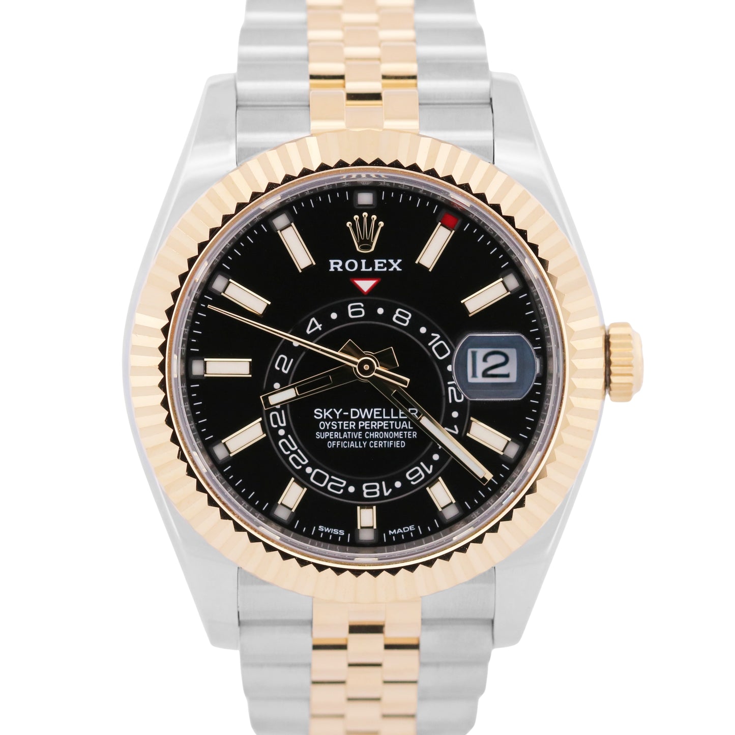 Rolex Sky-Dweller BLACK Two-Tone 18K Yellow Gold Steel JUBILEE 42mm 326933 Watch