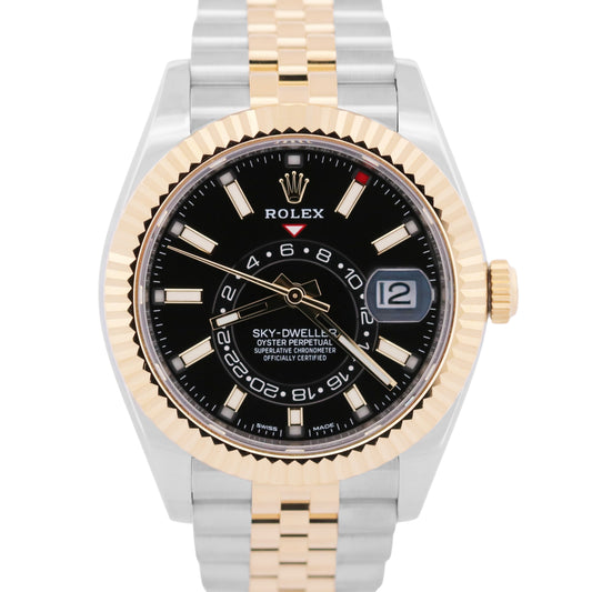 Rolex Sky-Dweller BLACK Two-Tone 18K Yellow Gold Steel JUBILEE 42mm 326933 Watch