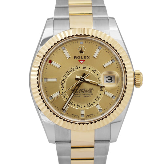 2021 PAPERS Rolex Sky-Dweller CHAMPAGNE 18K Gold Steel 42mm 326933 BOX