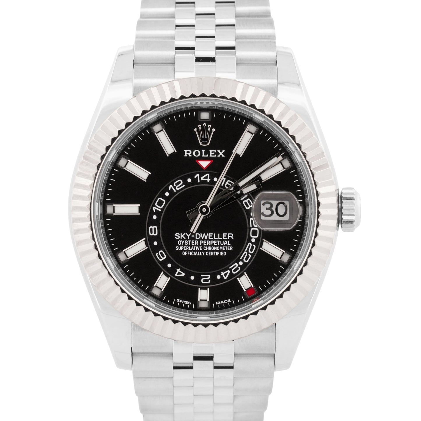 2021 PAPERS Rolex Sky-Dweller BLACK Steel 18K White Gold 42mm JUBILEE 326934 BOX