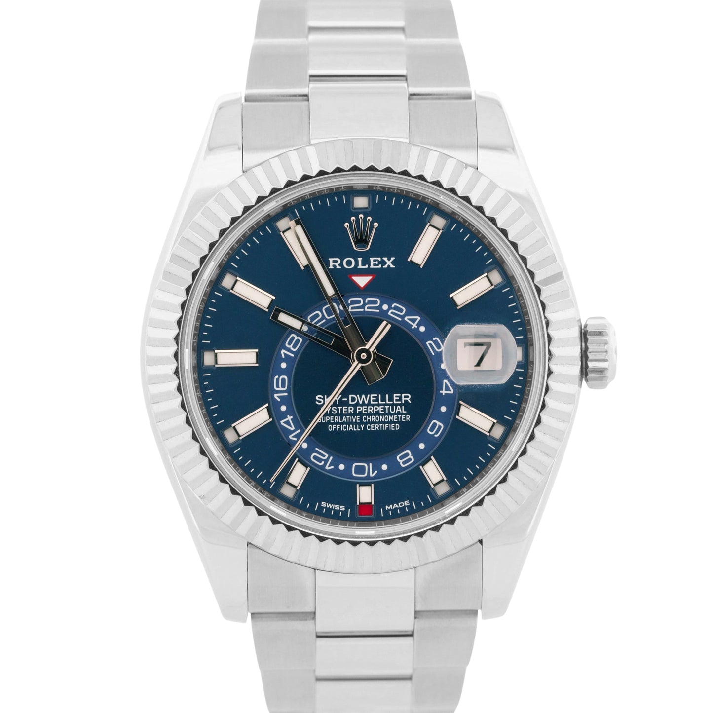 PAPERS Rolex Sky-Dweller BLUE Steel 18K White Gold 42mm OYSTER Watch 326934 BOX