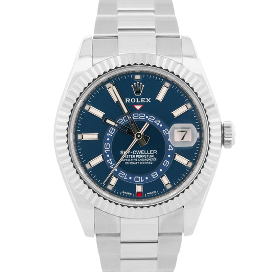 PAPERS Rolex Sky-Dweller BLUE Steel 18K White Gold 42mm OYSTER Watch 326934 BOX