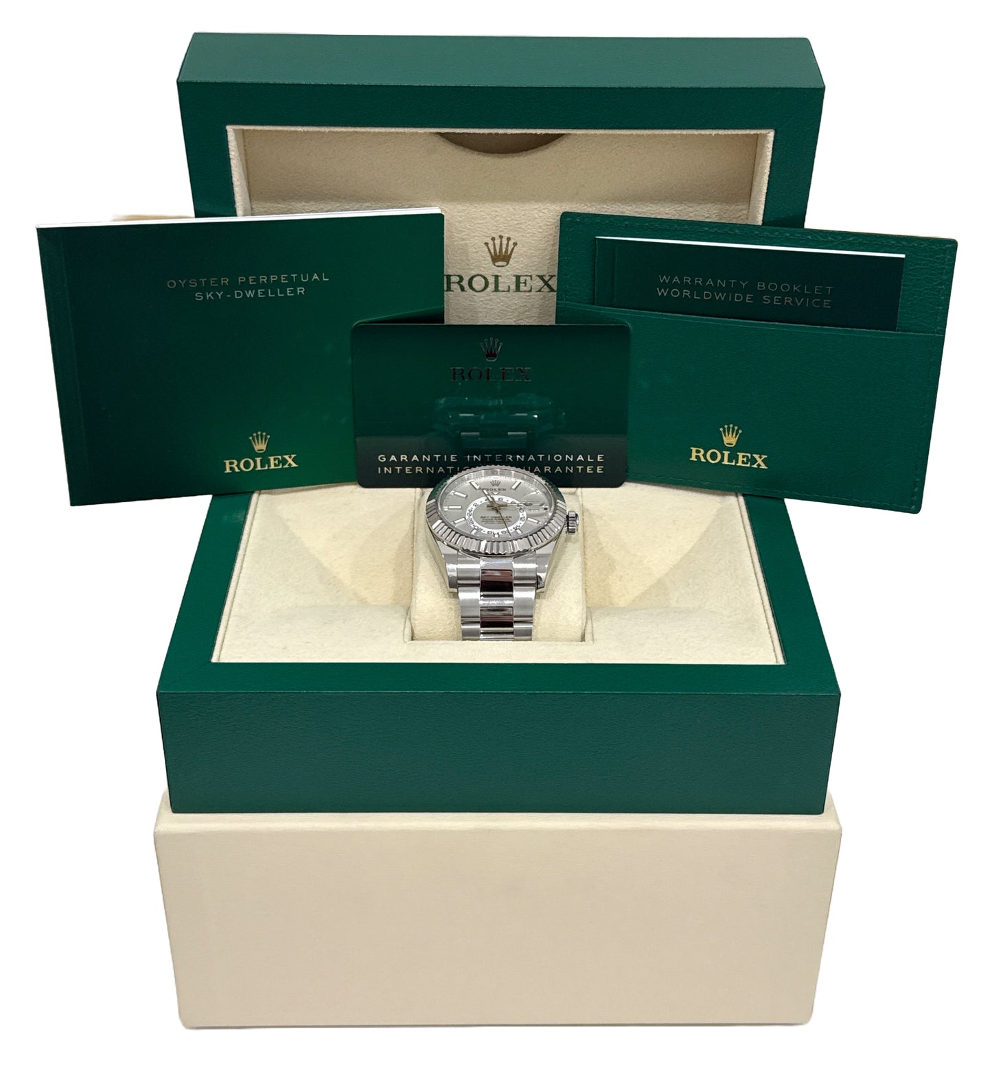 2024 PAPERS Rolex Sky-Dweller WHITE 18K Gold Steel 42mm OYSTER 326934 White BOX