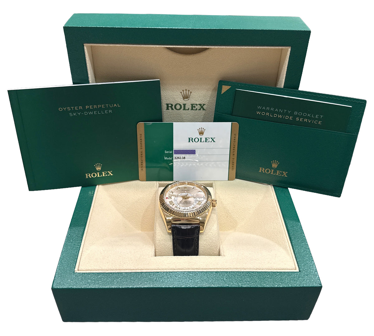 2016 Rolex Sky-Dweller 326138 42mm Silver Arabic 18K Yellow Gold Box Papers