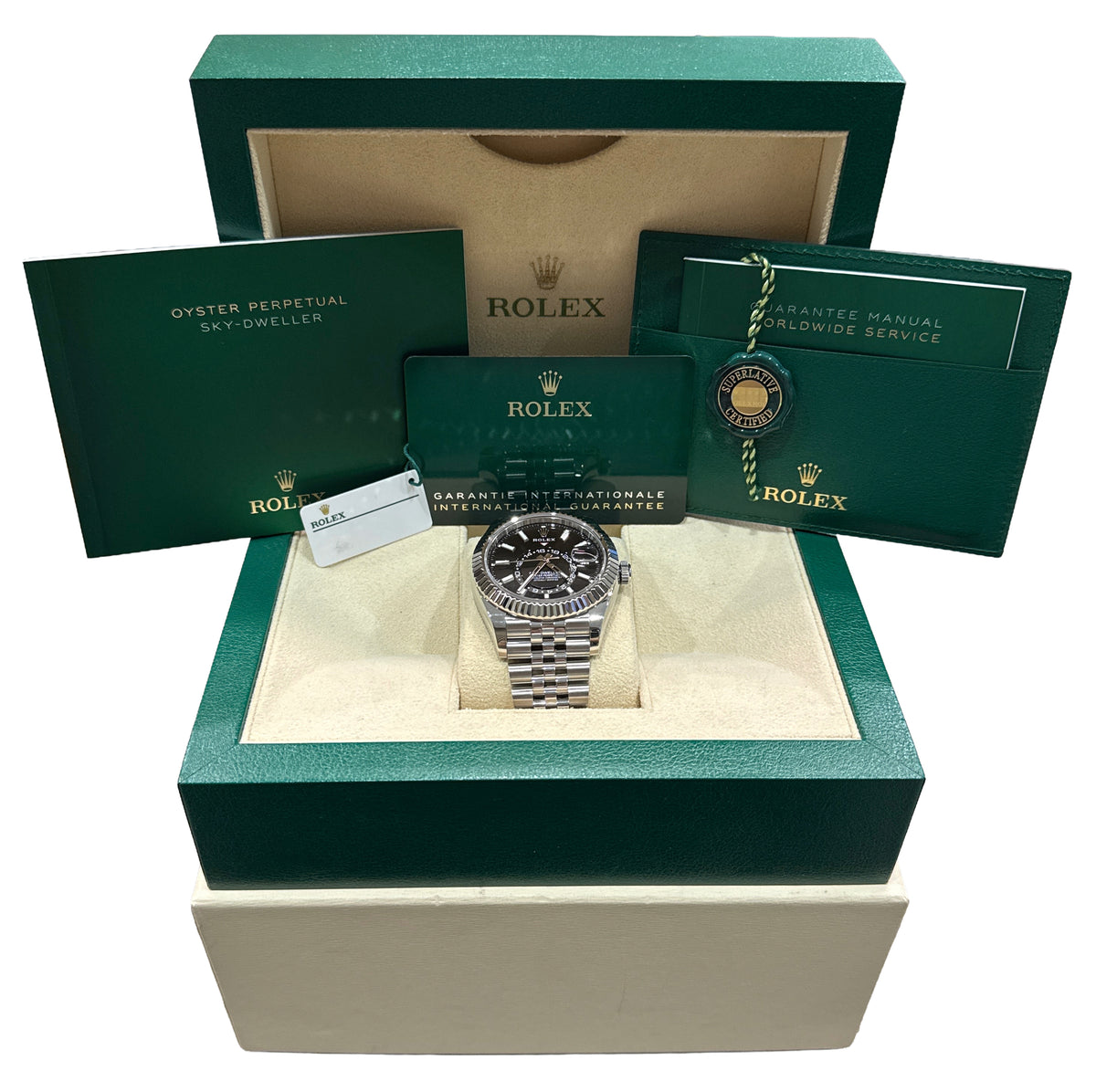 2022 Rolex Sky-Dweller 326934 Black Steel 18K White Gold 42mm Jubilee Box Papers