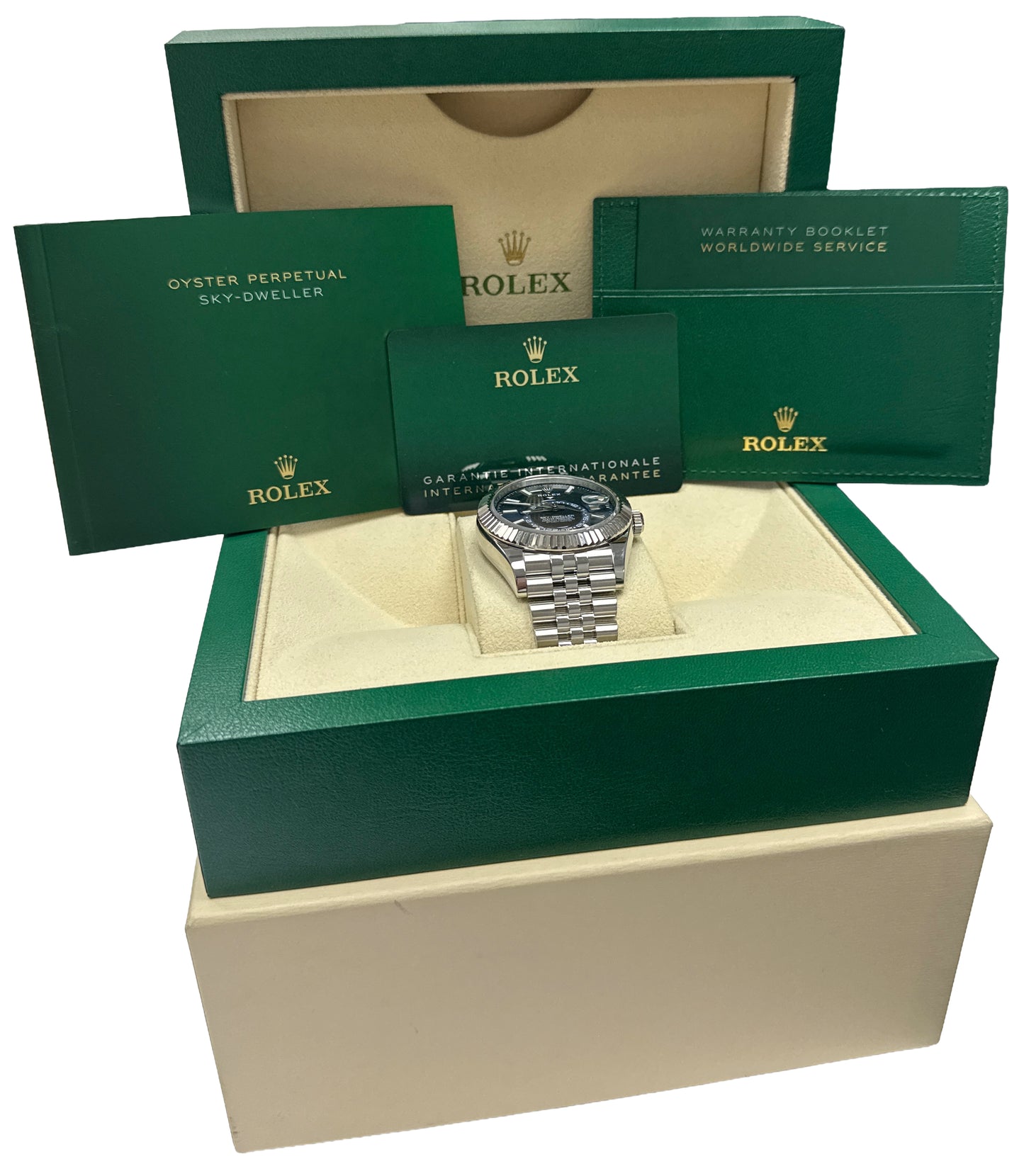 2024 PAPERS Rolex Sky-Dweller BLUE 42mm JUBILEE 18K Steel Watch 336934 BOX