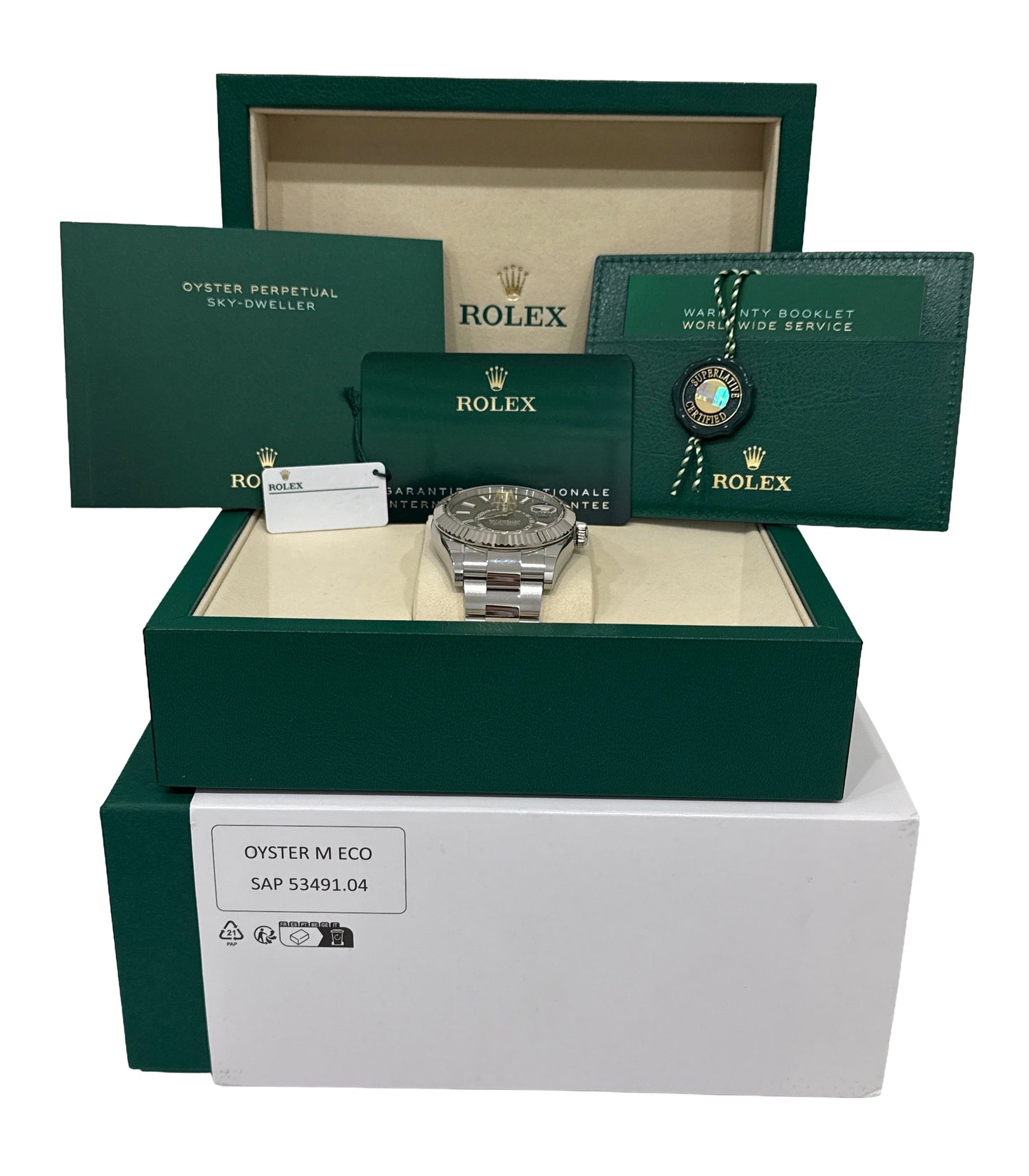 UNWORN NOV 2025 PAPERS Rolex Sky-Dweller GREEN Oyster 18K 42mm 336934 Watch BOX