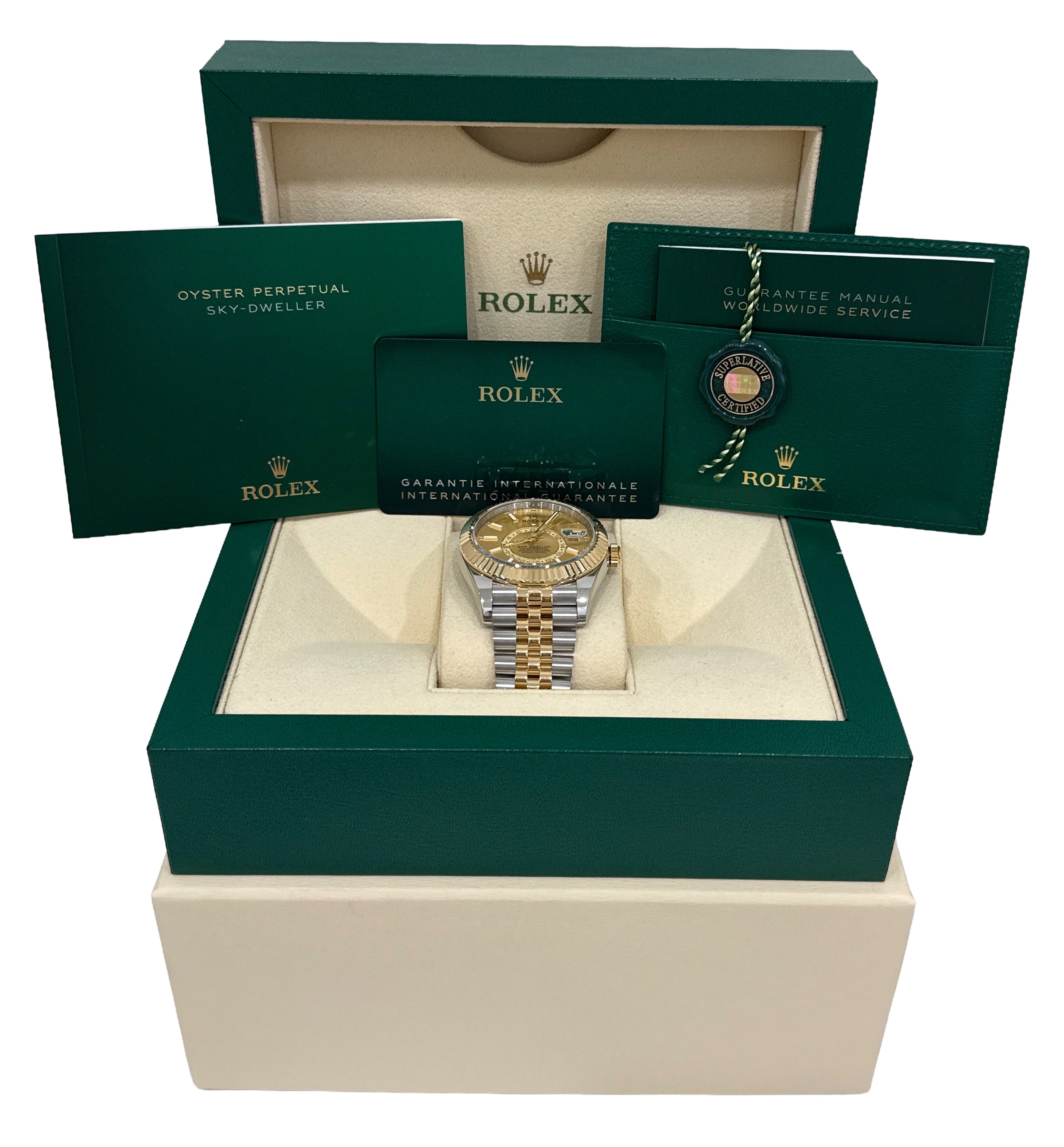 2022 PAPERS Rolex Sky-Dweller CHAMPAGNE 18K Gold Steel JUBILEE