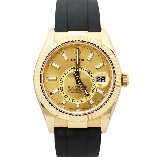 MINT 2022 Rolex Sky-Dweller 18K Yellow Gold CHAMPAGNE Oysterflex 42mm 326238 BOX