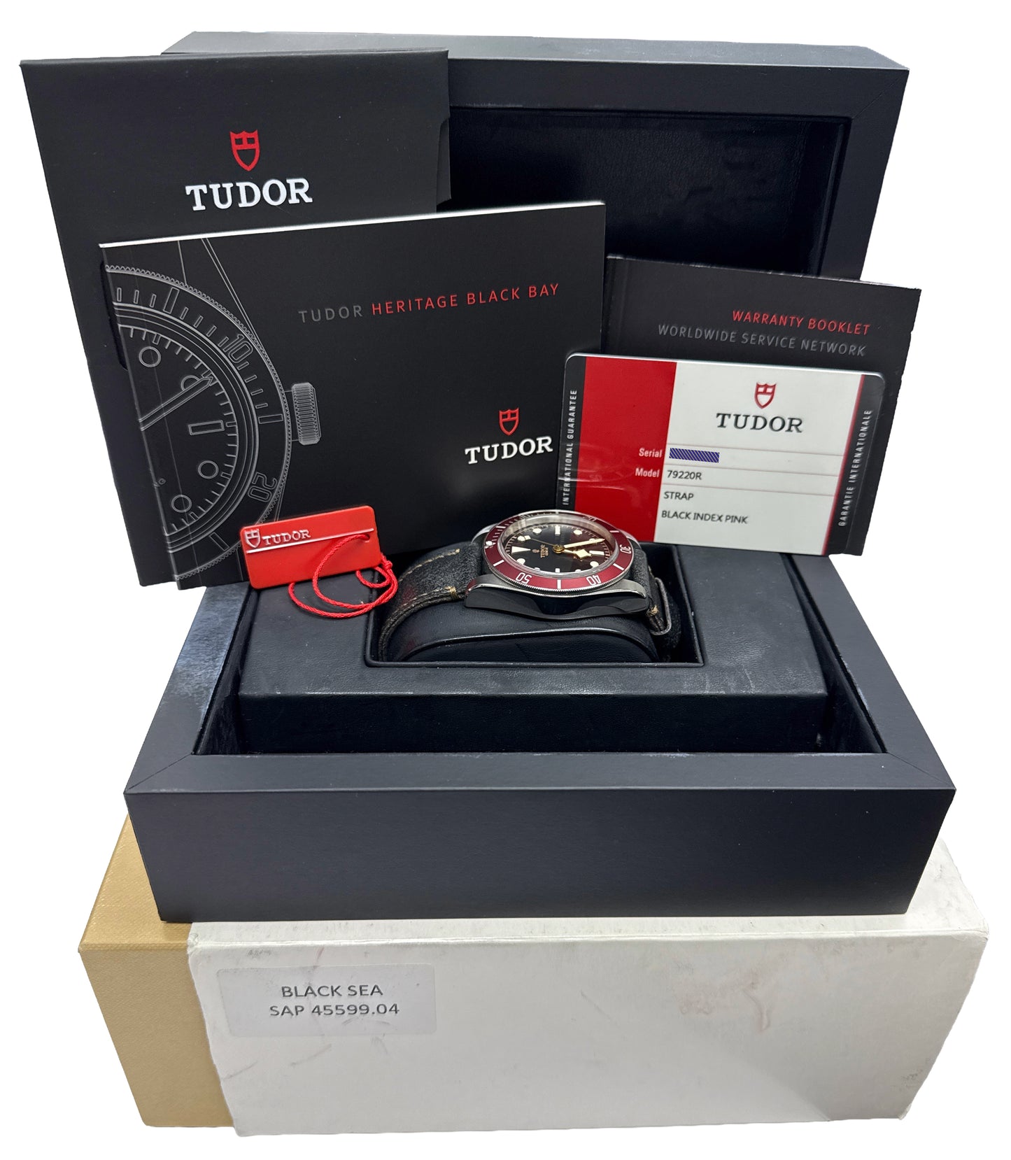 2016 PAPERS Tudor Heritage Black Bay RED Steel SMILEY 41mm 79220R Watch BOX