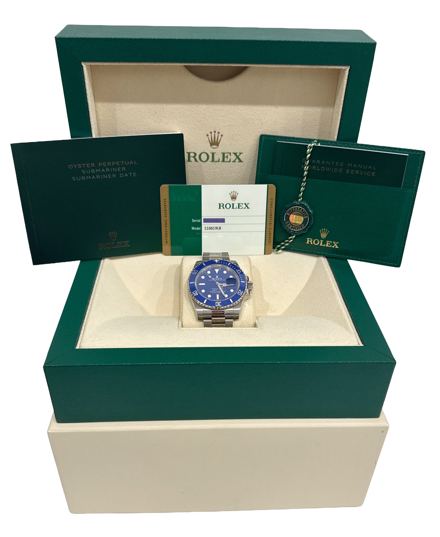 PAPERS Rolex Submariner 40mm 18K White Gold SMURF Blue Ceramic 116619 LB BOX