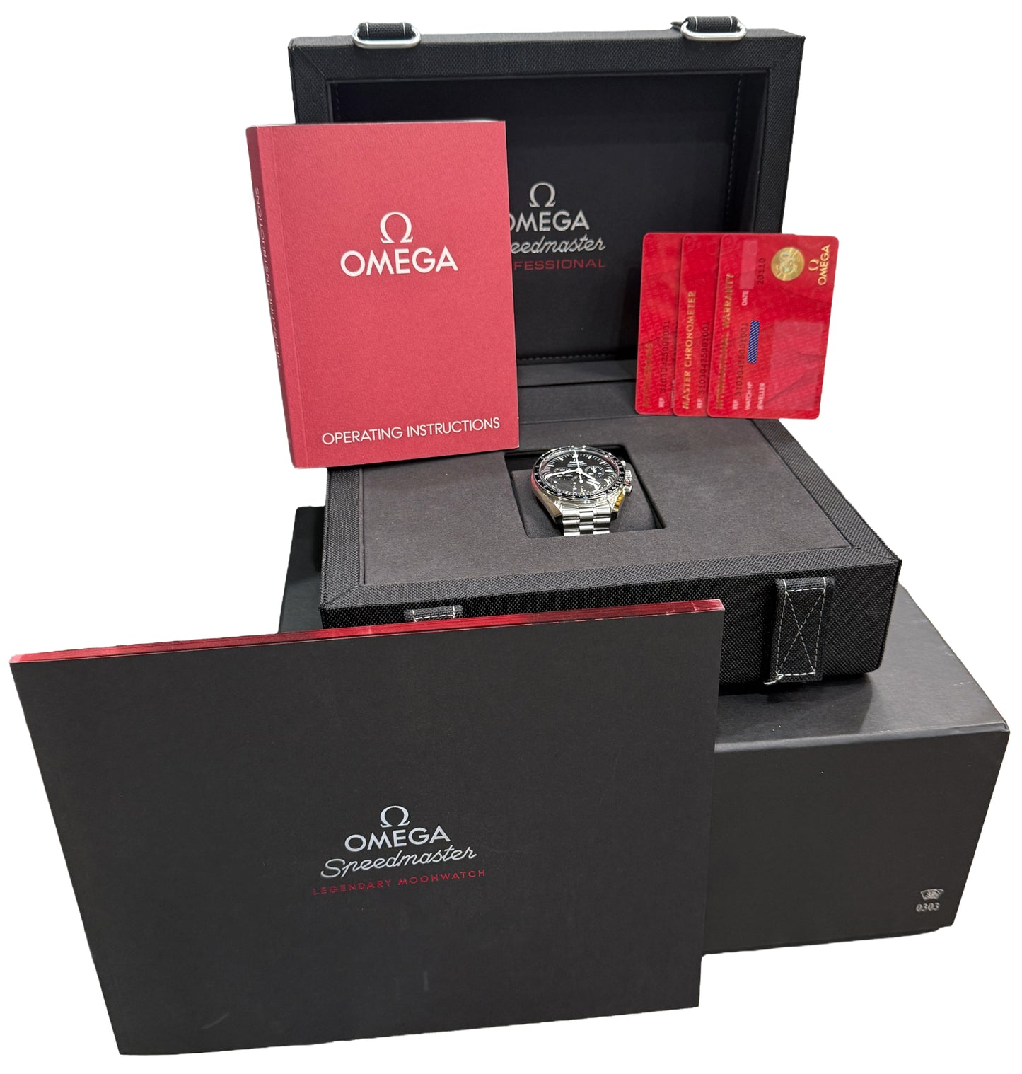 PAPERS Omega Speedmaster Moonwatch 42mm BLACK Steel 310.30.42.50.01.001 BOX