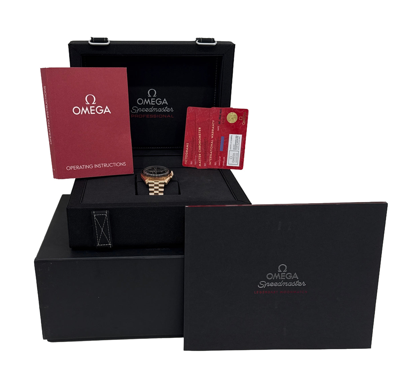 2022 PAPERS Omega Speedmaster Moonwatch 18K Gold 42mm 310.60.42.50.01.001 BOX