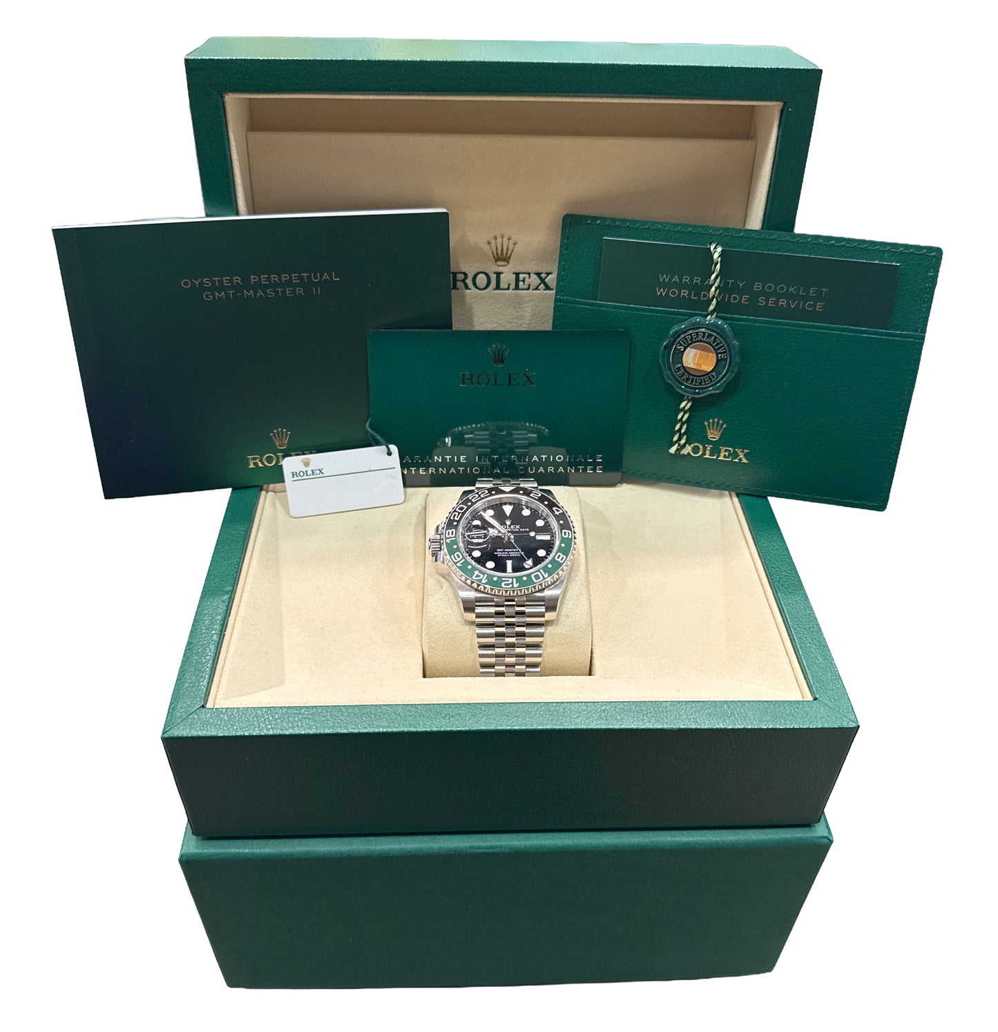 2025 PAPERS Rolex GMT-Master II SPRITE Green Black JUBILEE Watch 126720 VTNR BOX
