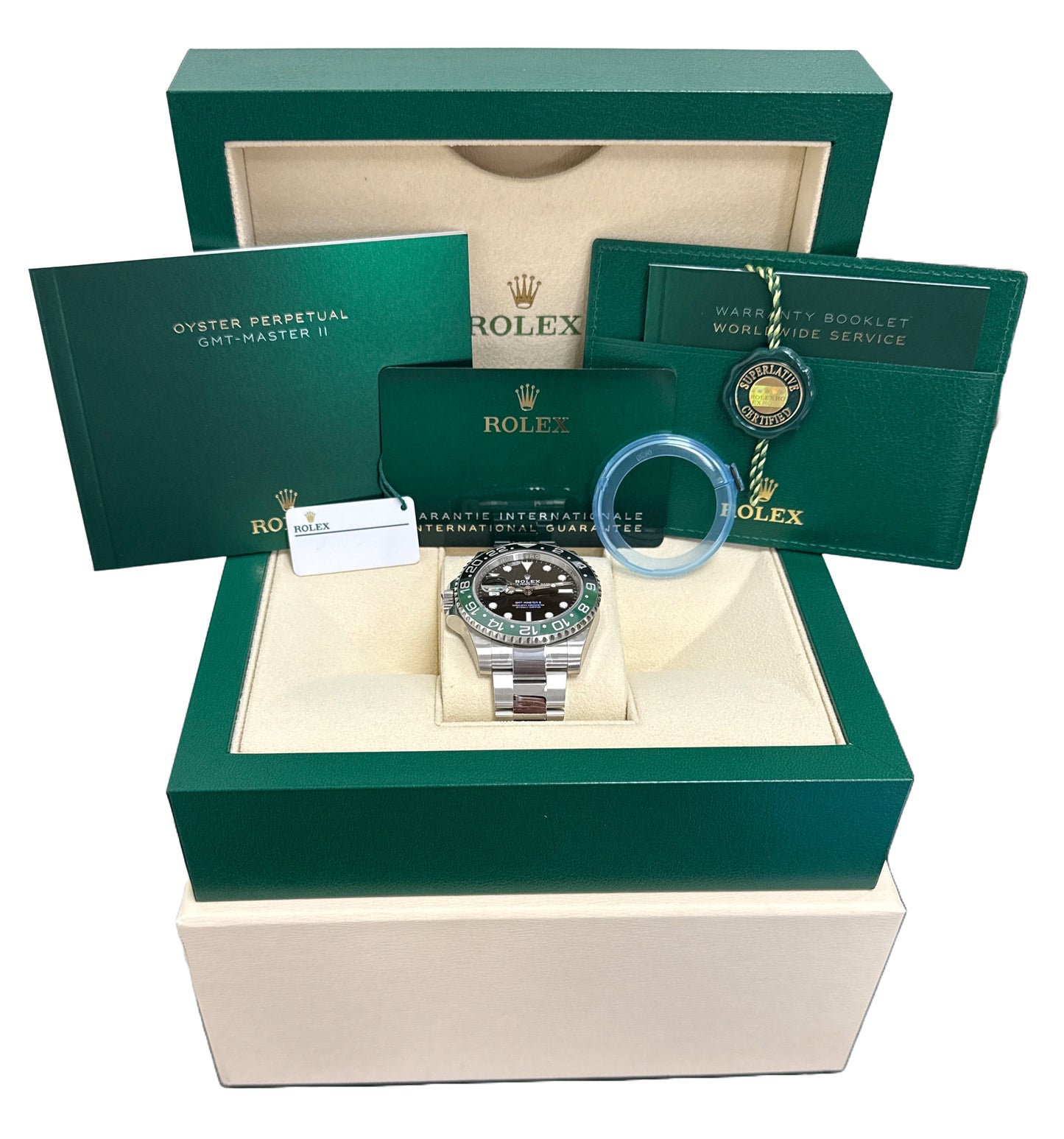 NEW STICKERED PAPERS Rolex GMT-Master II SPRITE GREEN Steel 40mm 126720 VTNR BOX
