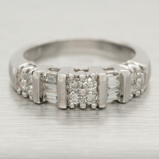 Vintage 0.55ctw Round & Baguette Diamond Band Ring - 14k White Gold | Size 7