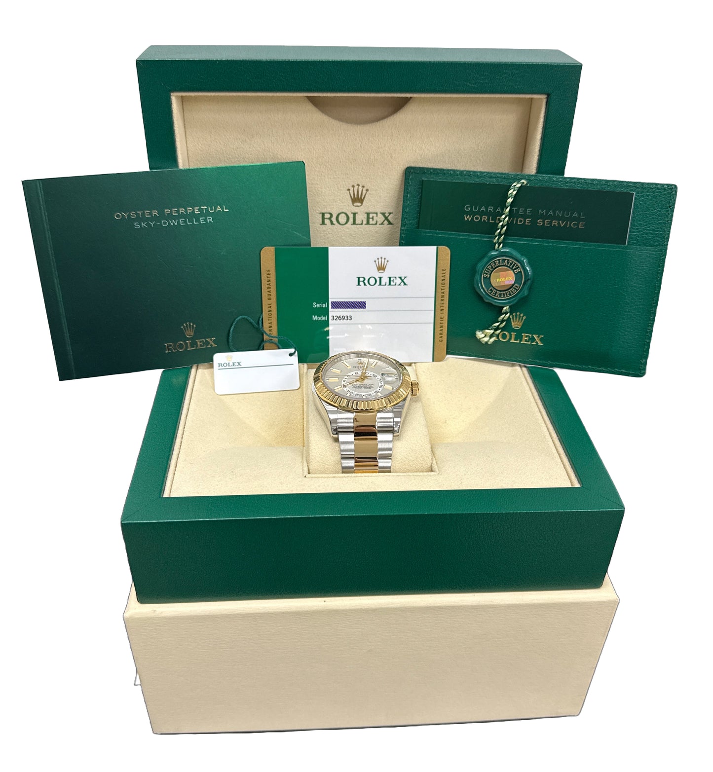 MINT PAPERS Rolex Sky-Dweller WHITE Two-Tone 18K Gold 42mm Oyster 326933 BOX
