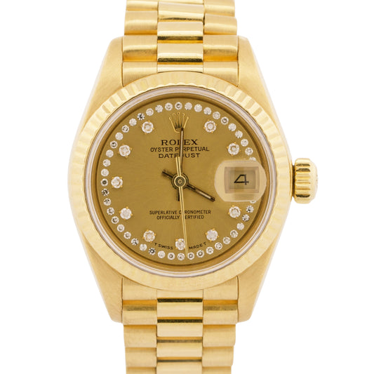Rolex DateJust President 26mm FACTORY CHAMPAGNE DIAMOND STRING 18K Gold 69178