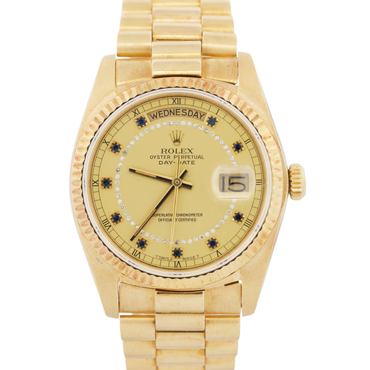 Rolex Day-Date President CHAMPAGNE DIAMOND SAPPHIRE STRING 36mm 18K Gold 18038